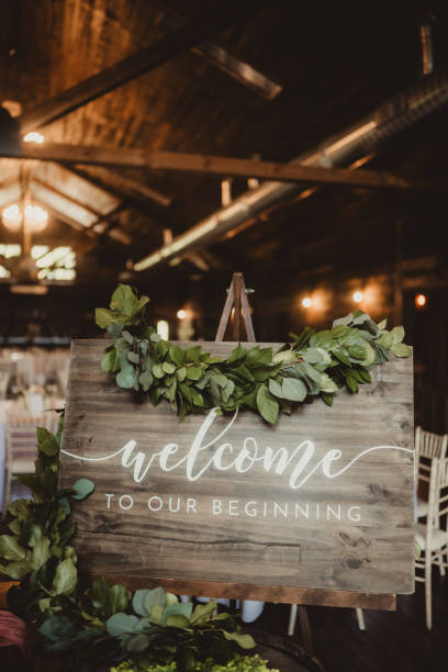 istock Wooden welcome sign at a wedding reception 2171427010