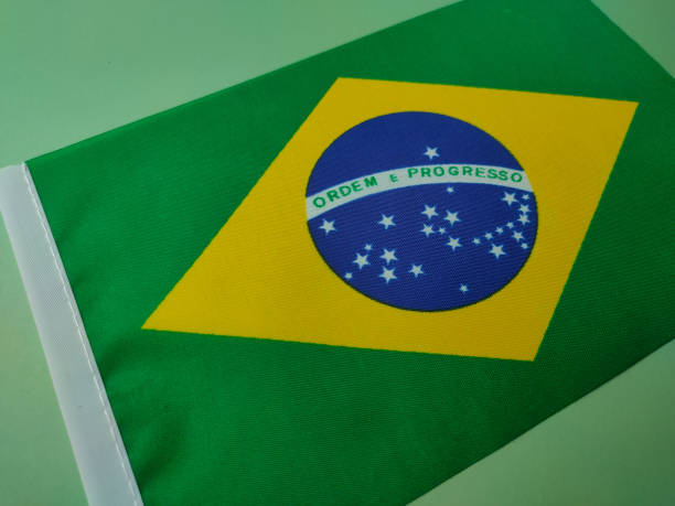 istock Closeup brazil flag on a green background 2171429418