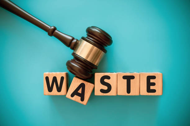 istock Gavel and toy block with WASTE 2171438505