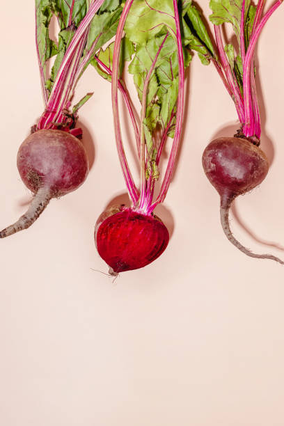 Fresh beetroot on pastel pink background, organic vegetables