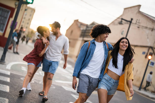 istock Joyful Young Couples Enjoying a Walk in the City 2171439775