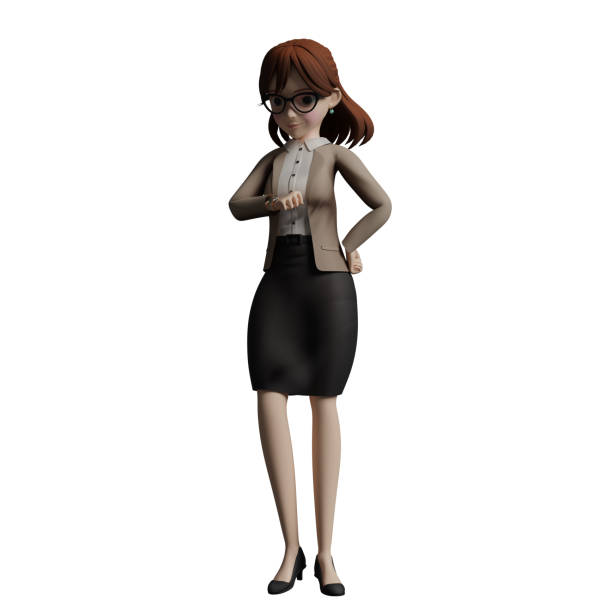 istock 3D Educational Expert. A female teacher stands with her left hand on her waist while her right hand is in front of her chest with her head slightly lowered. Cartoon Male Teacher 2171441391