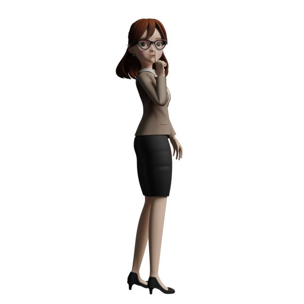 istock Teacher's Daily Routine in 3D. A female teacher is standing, apparently gesturing to maintain calm or silence by placing her index finger in front of her lips. Male Cartoon 2171441428