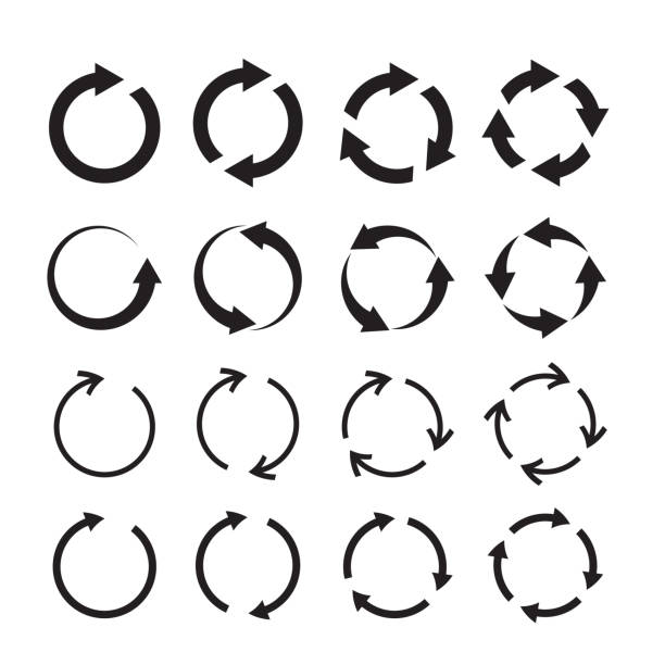 satz rotierender pfeile. pfeile, die einem kreis folgen. kreisförmige designelemente. infografik zum kreis. - pedalantrieb stock-grafiken, -clipart, -cartoons und -symbole