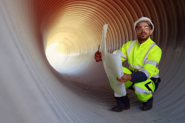 istock Smart engineer with safety suit holding walkie-talkie inspecting large power system pipeline. 2171452733
