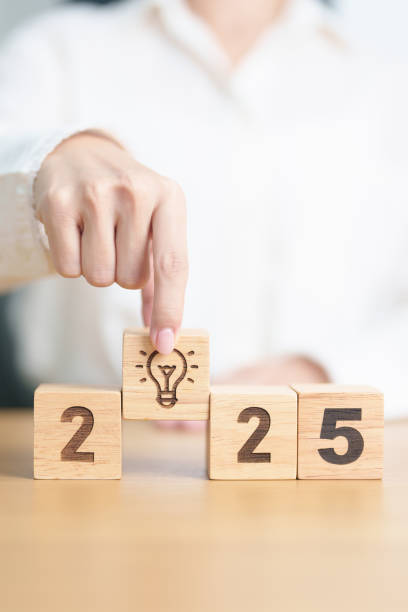 istock 2025 block with lightbulb. Business Idea, Creative, Thinking, brainstorm, Goal, Resolution, strategy, plan, Action, change and New Year start concepts 2171454541