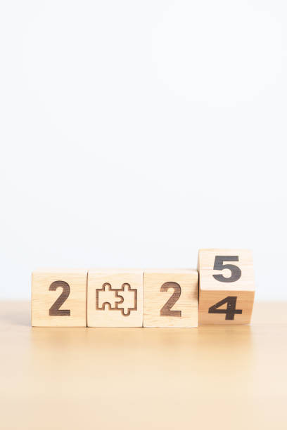 istock 2024 year change to 2025 year block with jigsaw puzzle icon. Business Process, Team, teamwork, Goal, mission, Resolution, strategy, plan, Action, partnership, and New Year start 2171455378