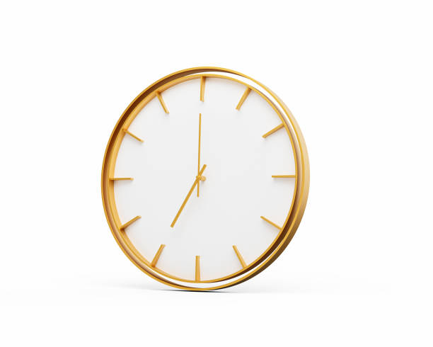 istock Minimalistic Golden Frame Wall Clock 07:00 Seven O'Clock 7:00 For Modern Interiors 3D Illustration 2171461609
