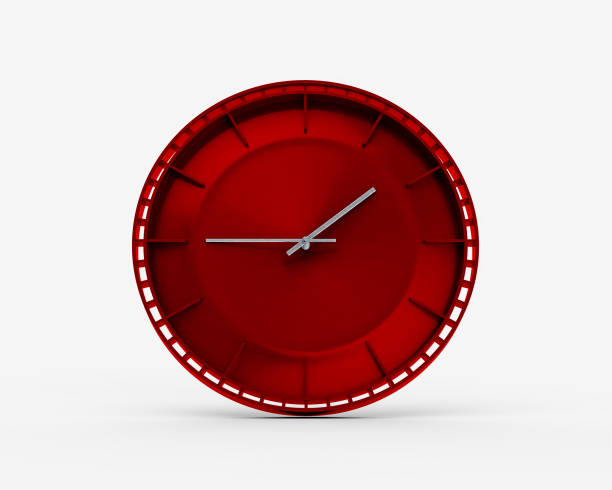 Modern Sleek Vibrant Red Wall Clock 01:45 One Forty Five 1:45 For Modern Interiors 3D Illustration