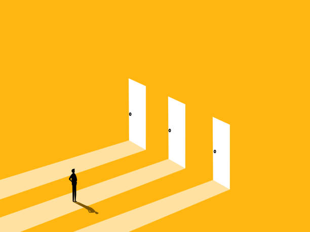 istock Courage, ambition. Businessman stands at the door to choose a path 2171461881