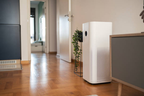 Modern air purifier in a stylish and minimal home interior