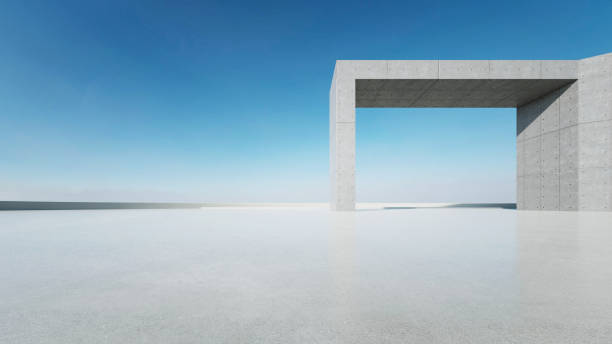 istock 3d render of abstract modern concrete architecture with empty cement floor, minimal exterior, car presentation background 2171463493
