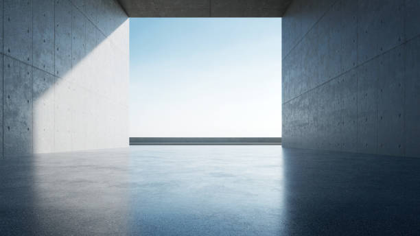 istock 3d render of abstract modern concrete architecture with empty cement floor, minimal exterior, car presentation background 2171463503