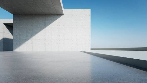 istock 3d render of abstract modern concrete architecture with empty cement floor, minimal exterior, car presentation background 2171463507