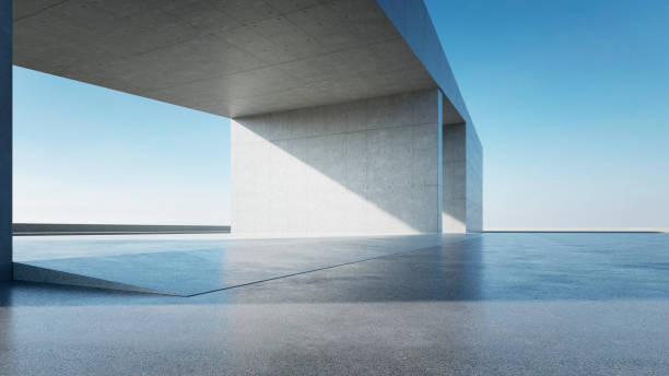 istock 3d render of abstract modern concrete architecture with empty cement floor, minimal exterior, car presentation background 2171463526
