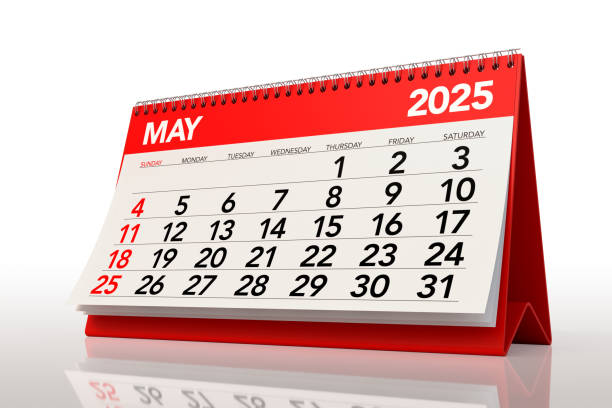 May 2025 Calendar. Isolated on White Background. 3d Rendering