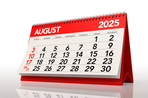 istock August 2025 Calendar. Isolated on White Background. 3d Rendering 2171464305