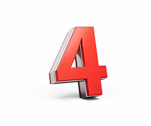 Bold Vibrant Red Number Four Number 4 With Sleek Metallic Gleam On White Background 3D Illustration