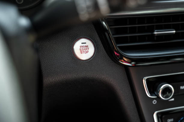 istock Close-up of engine start stop button on car dashboard 2171468568