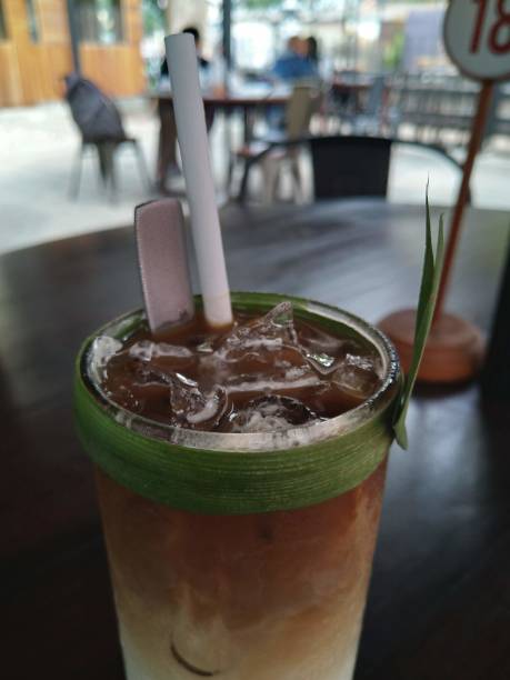 istock Summer drink, iced coffee with milk. Served with paper straw 2171473647