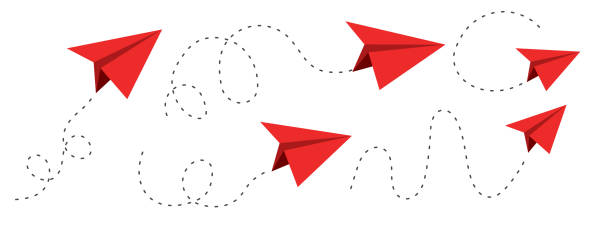istock Paper plane red dashed line doodle sketch style drawing. Path way, follow idea. Business or travel design element. Paper aeroplane. Vector illustration 2171478317
