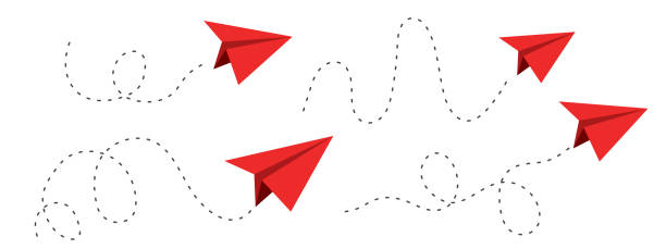 istock Paper plane red dashed line doodle sketch style drawing. Path way, follow idea. Business or travel design element. Paper aeroplane. Vector illustration 2171478329