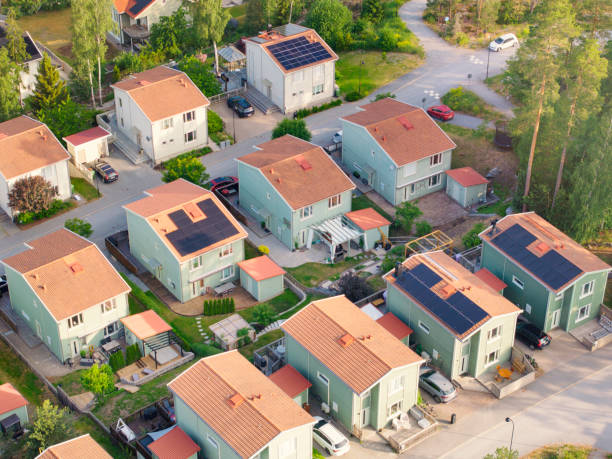 istock Modern homes in a residential area, some with solar panels 2171478476