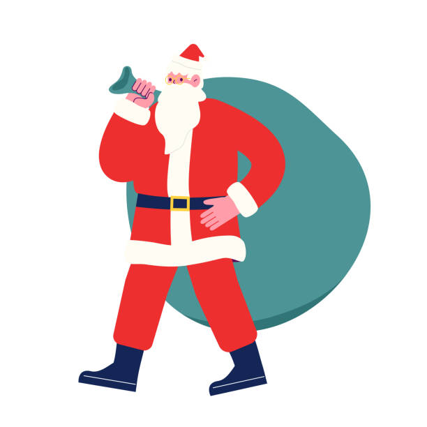 istock Santa Claus carrying a big sack and bringing Christmas presents. Cartoon character vector illustration 2171479956