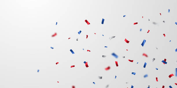 istock red and blue confetti background Spectacular zigzags descend in celebration. Festive decoration vector illustration 2171480761