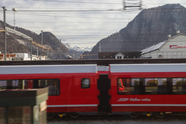 Zurich, Switzerland - 12 11 2015: Zurich Hauptbahnhof, Central Station, passengers train passing platform.