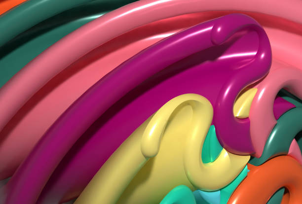Abstract background with yellow and pink curves, 3D rendering illustration
