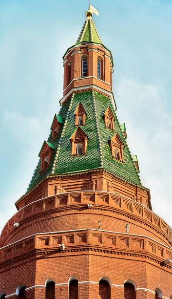 Ancient tower of the Kremlin wall. Close up.