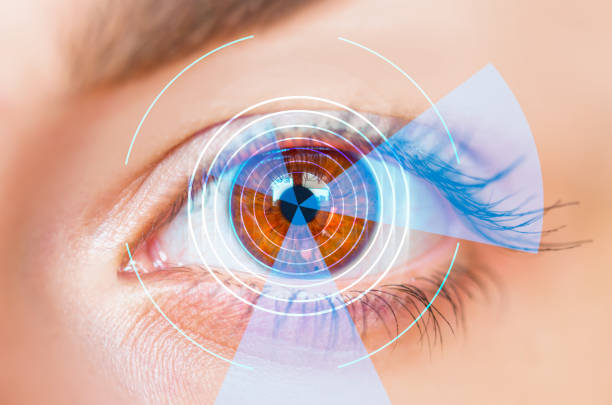 istock Close up of an eye and vision test 2171493775