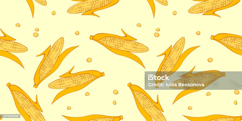 Maize Pattern Maize Seamless Pattern Vector Vegetable Background Hand Drawn Doodle ...
