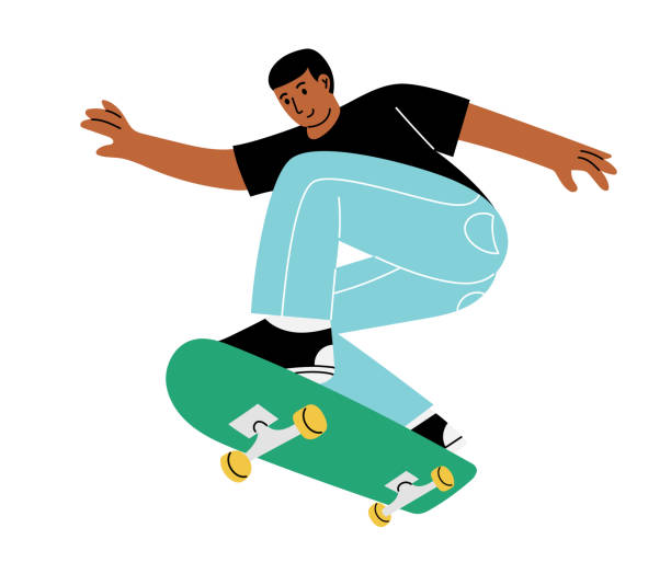 istock Cheerful diverse male is riding and jumping on a skateboard 2171496196