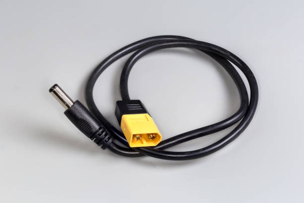 istock Power cable-adapter with flat and coaxial connectors on edges 2171497962