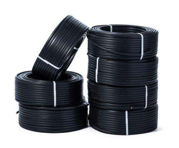 istock Coils of black cable isolated on white background 2171500462