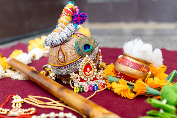 istock hindu god krishna holy peacock feather and flute indoor shot from different angle 2171500928