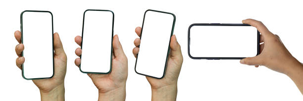 istock Set of Hands holding smartphone isolated on white background, clipping path 2171502080