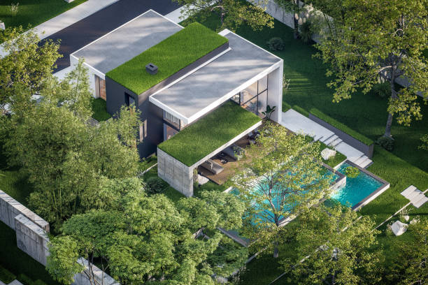 Modern simplistic house design. 3D generated image.