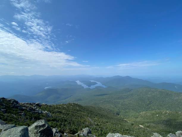 istock Aerial view of mountain range and river under clear blue sky. 2171503681
