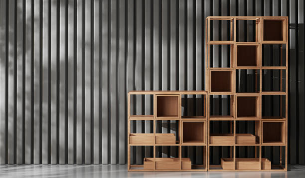 istock Shelves, square wooden shelves in a simple room, modern style, 3D rendering 2171506799