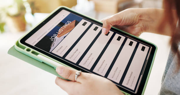 Hands, person and tablet screen for job search on website, vacancy listings and contact us of recruitment process. Digital, resume app and online for hiring service, application post and opportunity Hands, person and tablet screen for job search on website, vacancy listings and contact us of recruitment process. Digital, resume app and online for hiring service, application post and opportunity jobless stock pictures, royalty-free photos & images