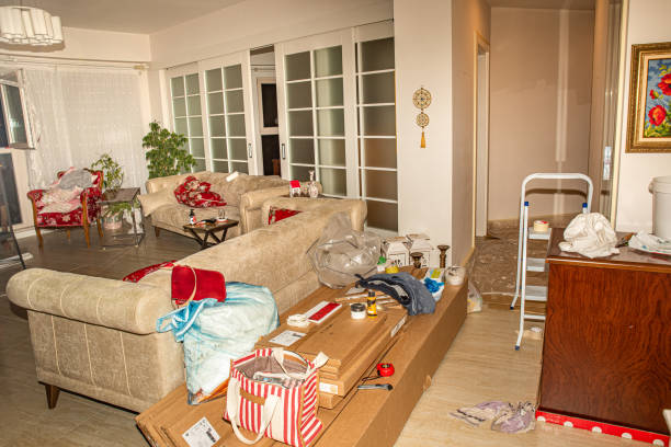 istock Newly bought home cabinets in boxes and mixed living room 2171508923