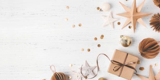 istock Festive Christmas background with gift box and Christmas decorations 2171515890