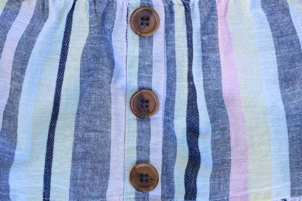 istock three brown plastic buttons on colored striped fabric clothes 2171520253