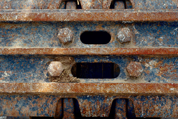Detail of the track pad on a road work excavator