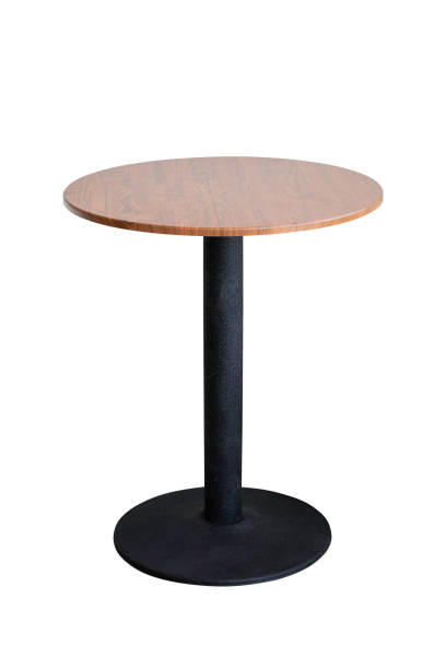 Brown wooden round table isolated on white background with clipping path.