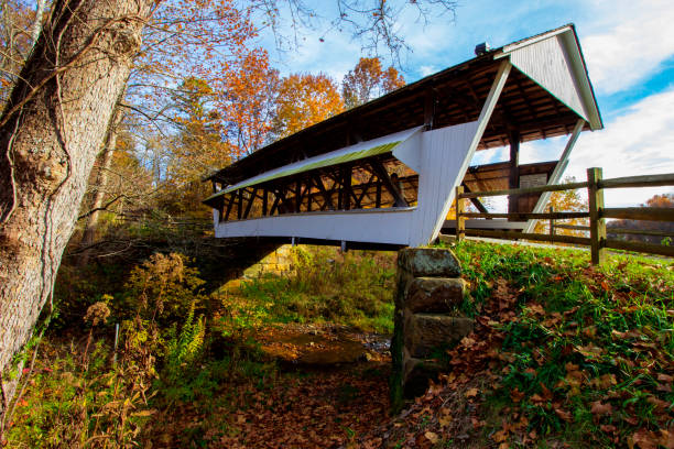 Mink Hollow Covered Bridge in Autumn, Arney Run Park, Lancaster, Ohio