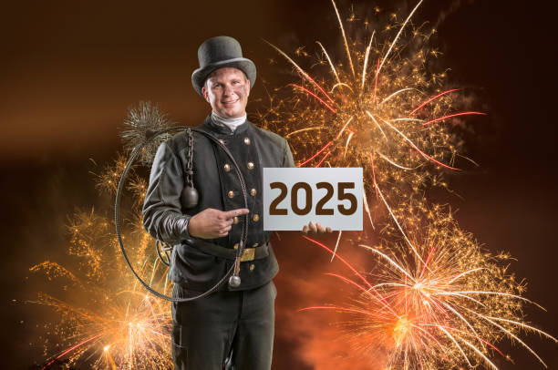 Happy New Year 2025 presented by chimney sweeper in uniform
